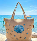 Nautilia Blue Seashell Detailed Jute Tote Bag