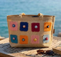 Iris Evil Eye Patchwork Jute Tote Bag