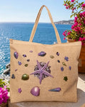 Amethyst Natural Stone & Sea Star Jute Tote Bag
