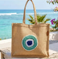 Naxos Evil Eye Beaded Jute Tote Bag